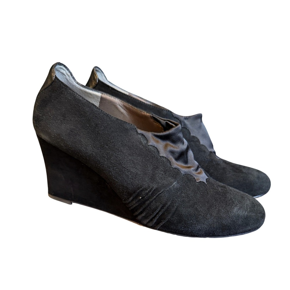 Umberto Raffini Womens Jamie Suede Satin Wedge Booties‎ 40 Black Career